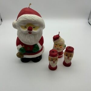 Vintage Santa Claus Christmas Candle Set Retro MCM Kitsch Holiday Decor 4 Piece